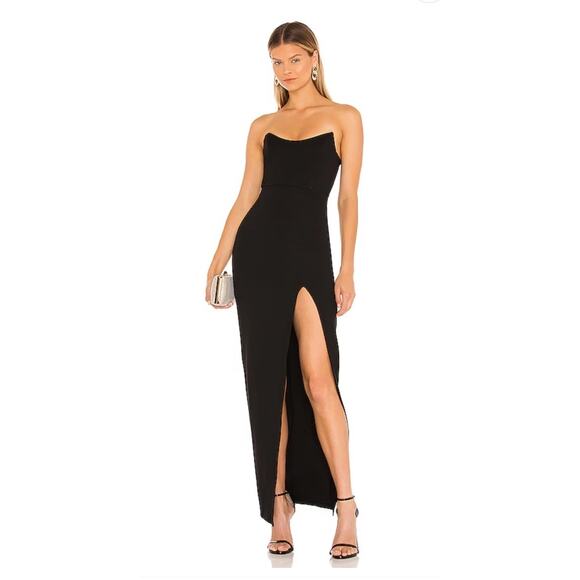 Superdown Revolve Size M Ryleigh Strapless Maxi Dress Black Bustier Slit Party - Picture 1 of 10